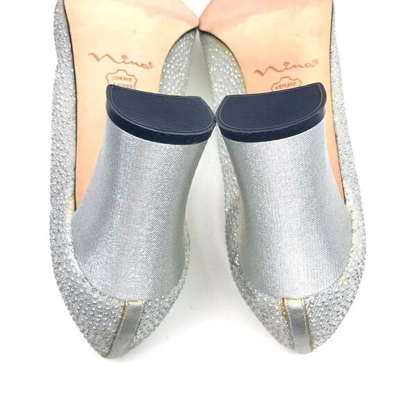 Nina Silver Glitter Sheer Side Square Toe Special Occasion Block Heel Shoes - Picture 12 of 15